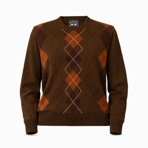 Woods & Gray Argyle Sweater Men XLT Brown Orange Cotton Preppy Academia